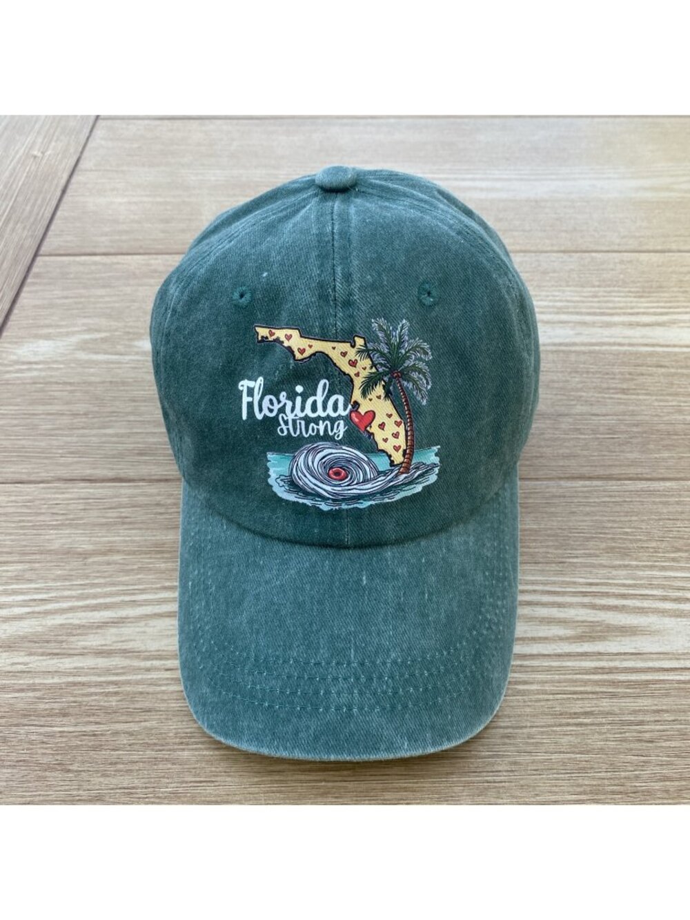 Florida Strong Baseball Cap Hurricane Adjustable Strap Hat Distressed Denim